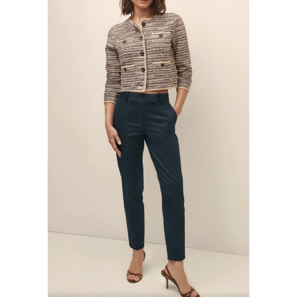 Brooks Brothers Cropped Boucle Knit Lady Jacket Womens L Striped Patched Pockets